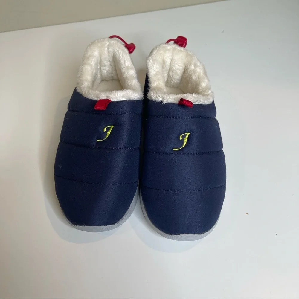 Land’s End Slippers Navy Sherpa Lining With Soles